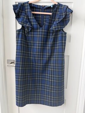 Blue Plaid Ruffle Sleevesless Dress